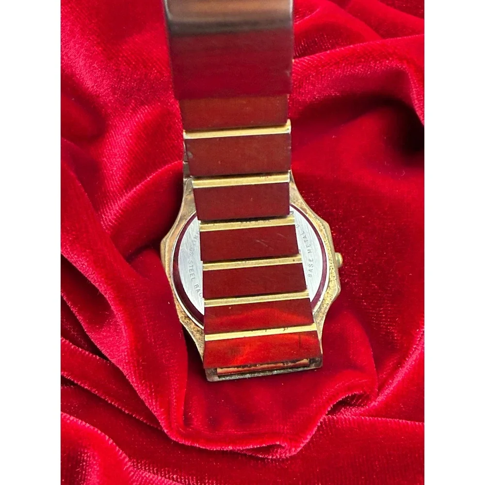 Vintage Benrus? Red LED Digital Watch Gold Tone Integrated Bracelet Untested